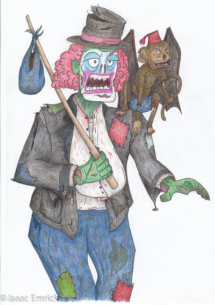 Zombie Hobo Clown with Flying Monkey